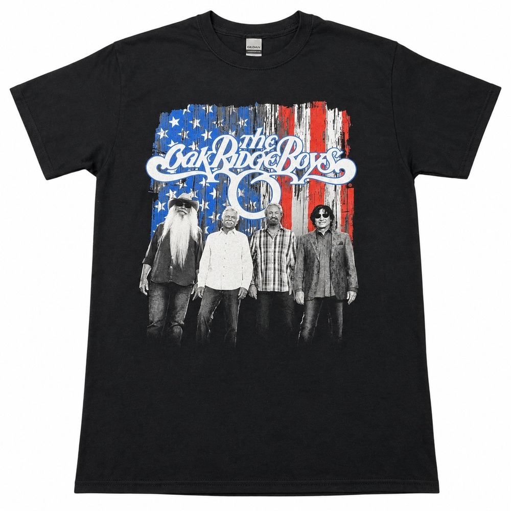 Oak Ridge Boys T Shirt Mens Medium Black Giddy Up Elvira Band Tee American Flag